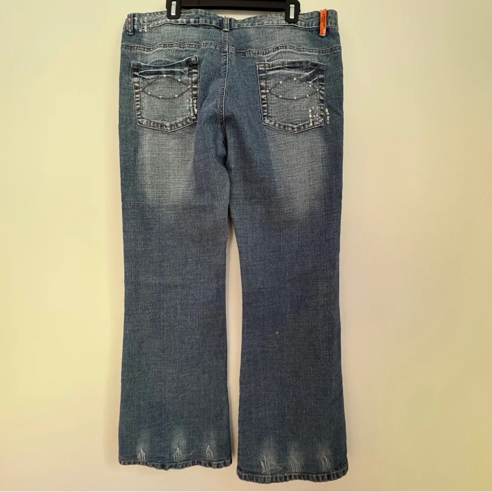 Apollo‎ Jeans Bootcut Blue Denim Rhinestone Embellished Distressed Women’s 18